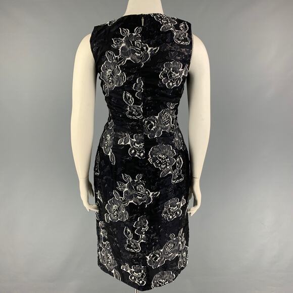 PRABAL GURUNG Size 10 Black Navy Silk Polyester Floral Sleeveless Dress - Picture 3 of 6
